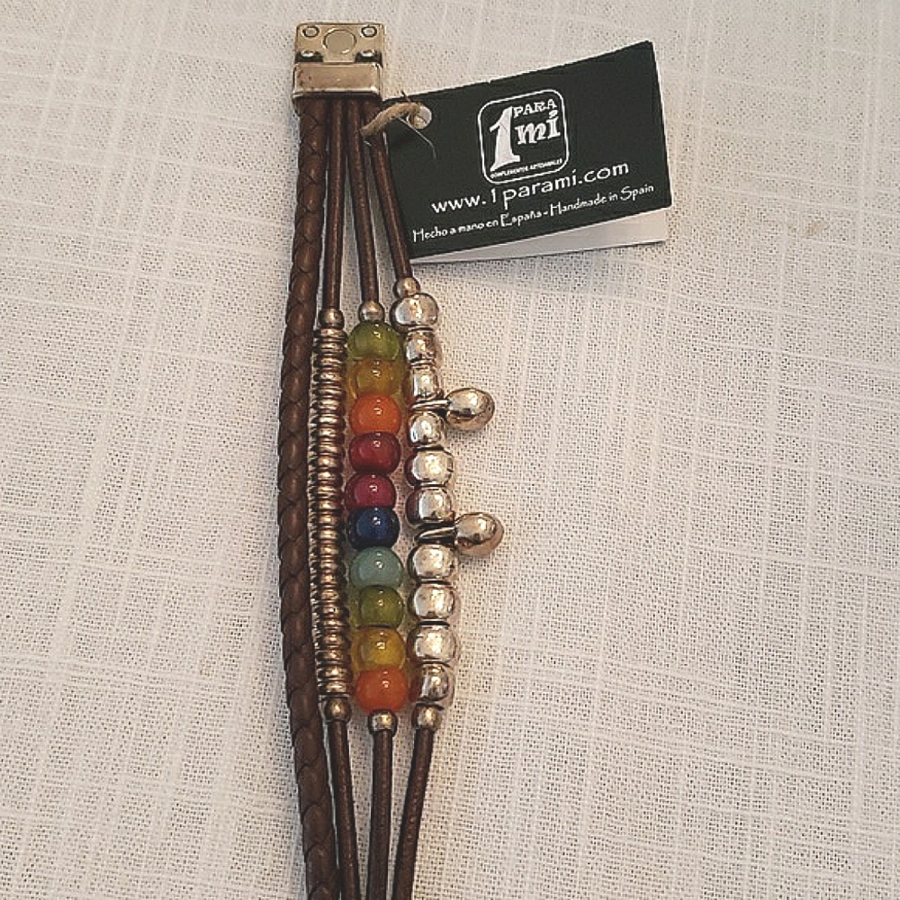 1 Para Mi silver and leather rainbow bracelet